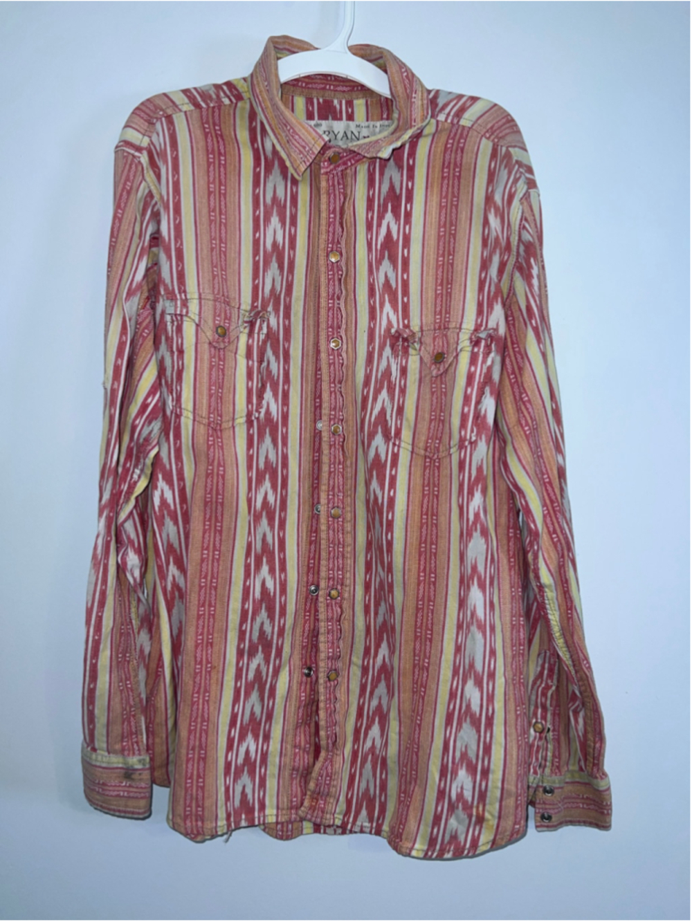 Men's Ryan Michael Casual Button Down Shirt Large Red Yellow Striped